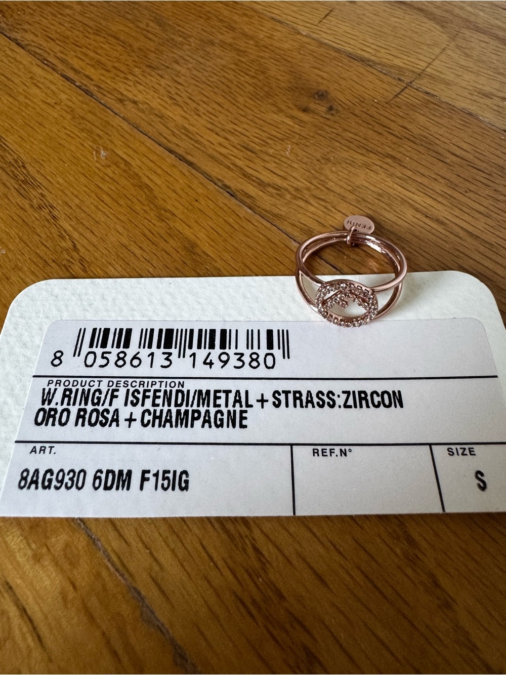 Fendi Rose Gold Ring with Champagne Zircon Circle